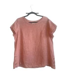 Cynthia Rowley Dusty Pink 100% Linen Short Sleeve Top with Cork Wooden Buttons